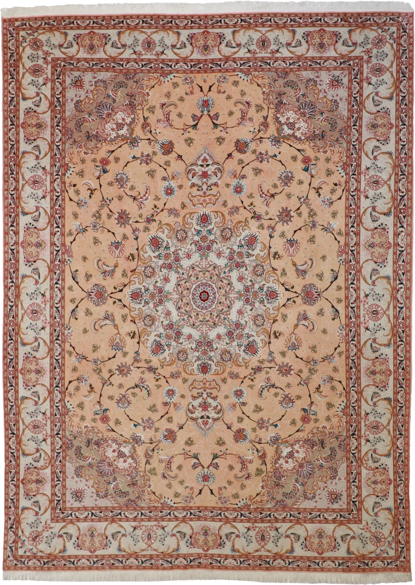 W 9 L 12 Tabriz Wool And Silk Blend Hand-Woven Floral Design - 22631
