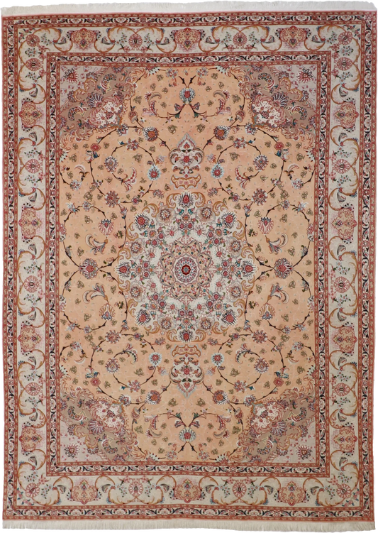 W 9 L 12 Tabriz Wool And Silk Blend Hand-Woven Floral Design - 22631