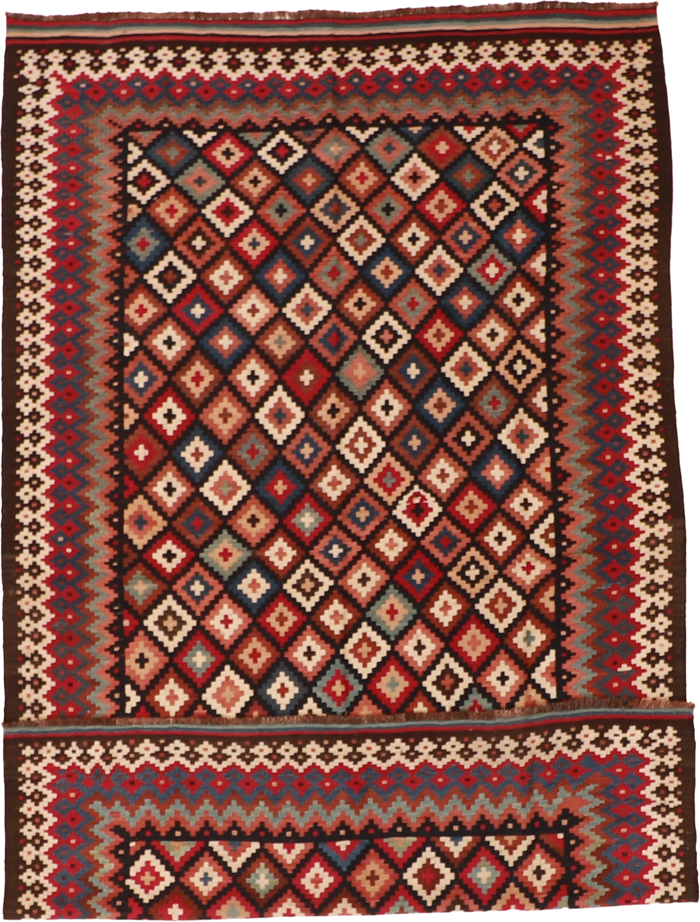 W 6 L 9.3 Kilim 100% Wool Hand-Woven All-Over Design - 22665