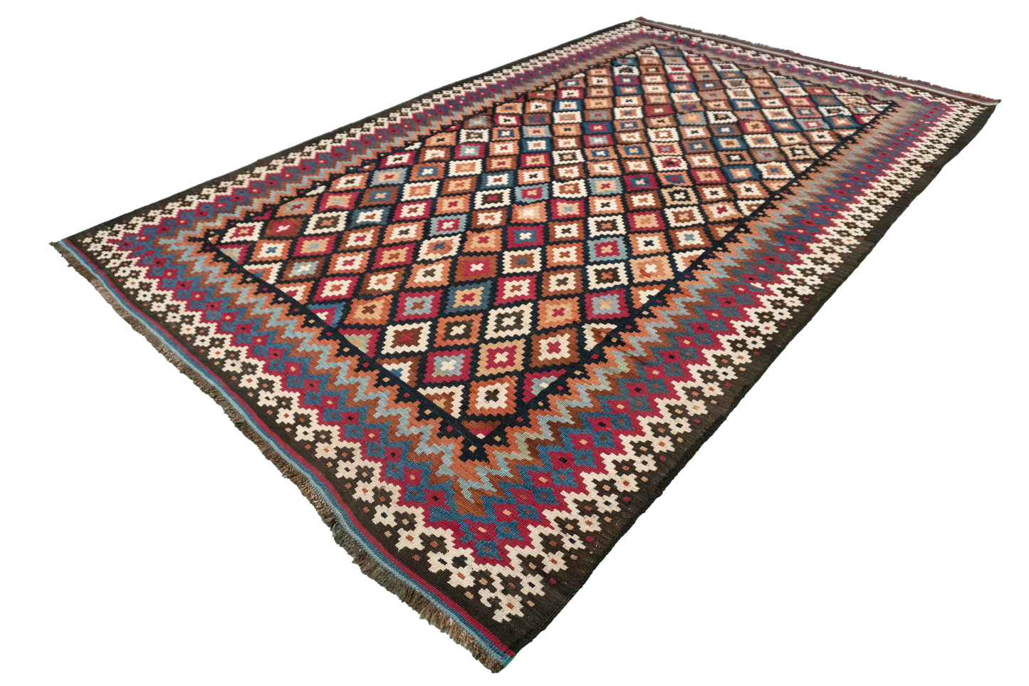 W 6 L 9.3 Kilim 100% Wool Hand-Woven All-Over Design - 22665