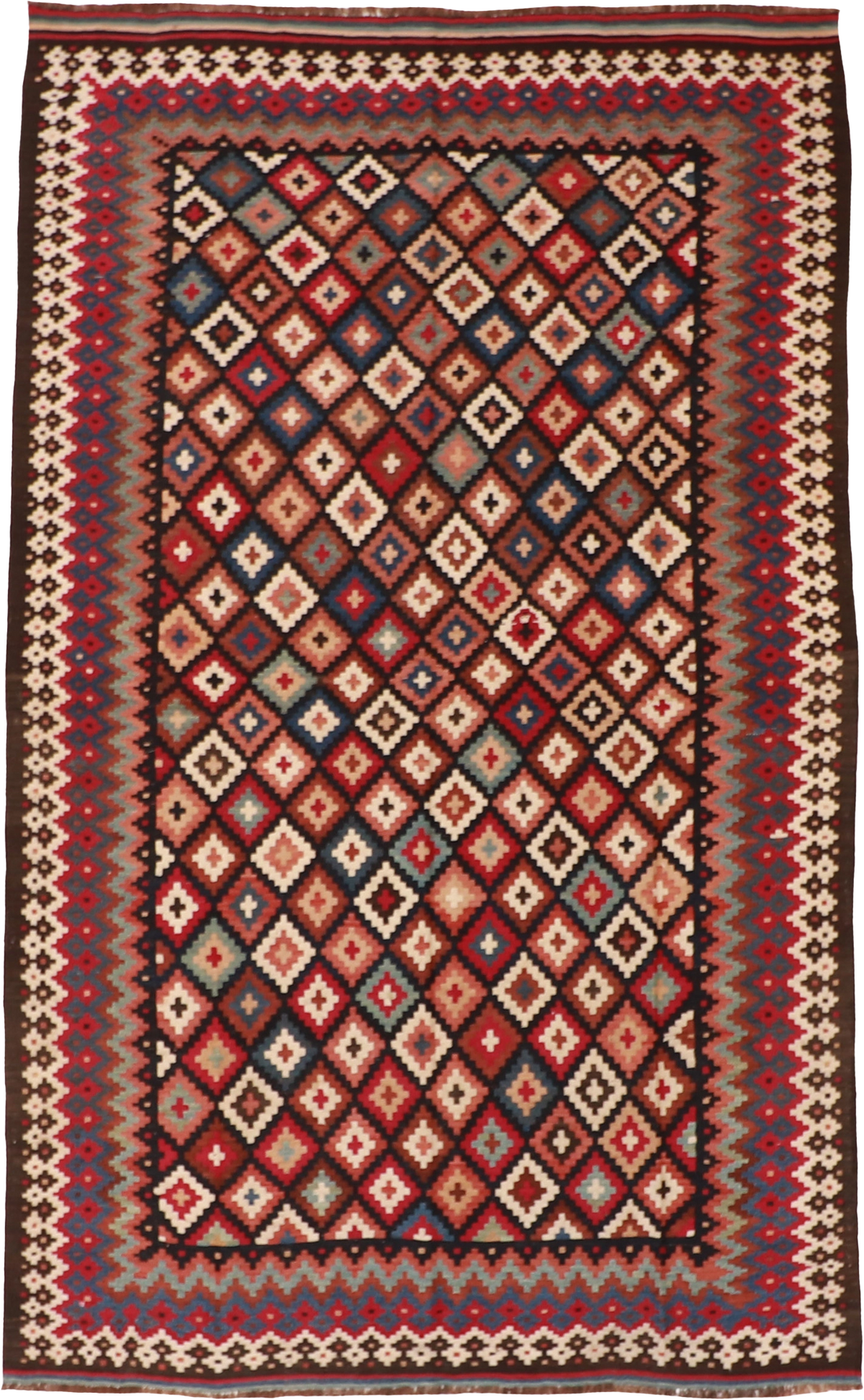 W 6 L 9.3 Kilim 100% Wool Hand-Woven All-Over Design - 22665