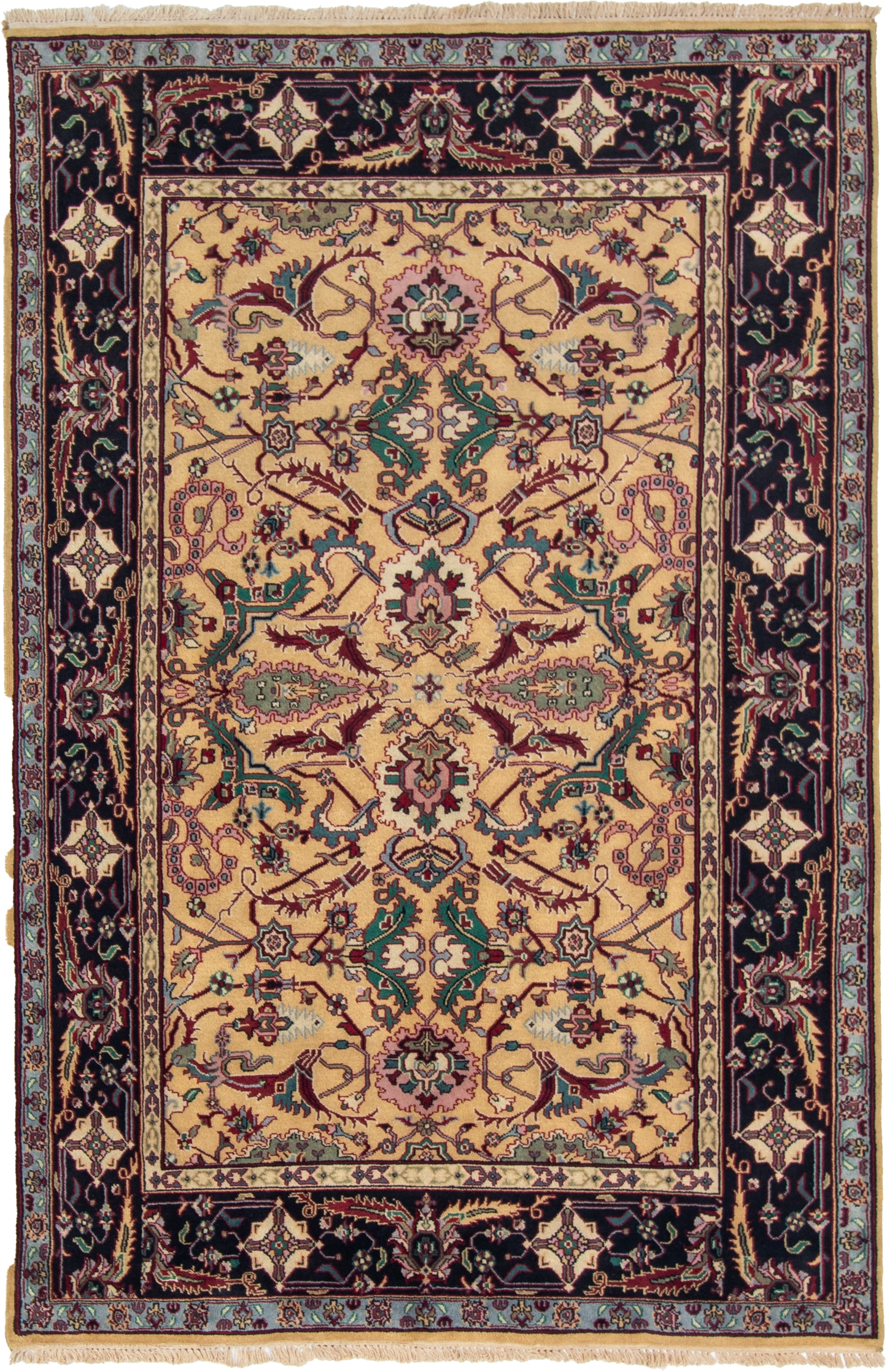 W 6 L 9 Mahal 100% Wool Hand-Woven All-Over Design - 22694