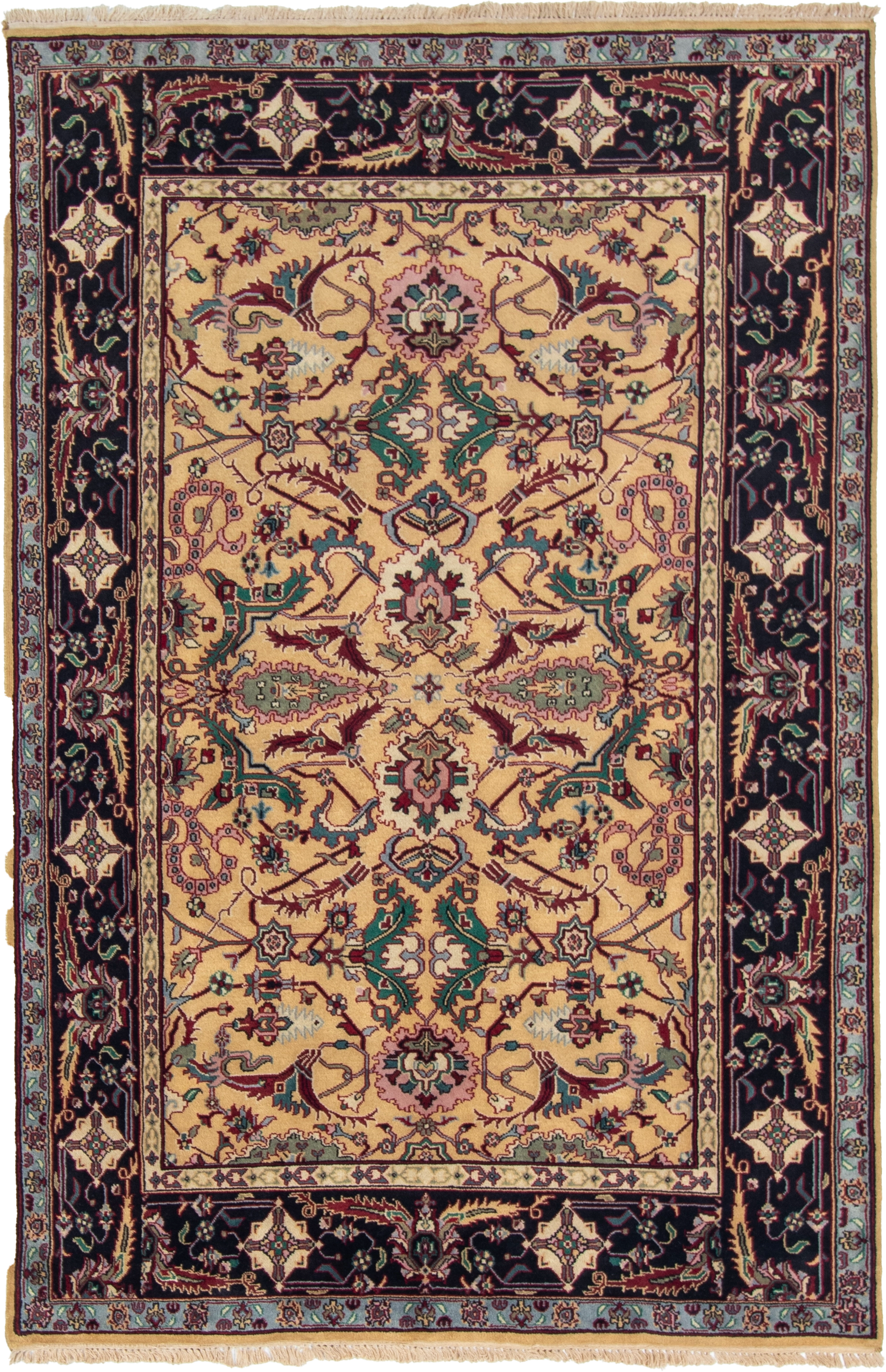 W 6 L 9 Mahal 100% Wool Hand-Woven All-Over Design - 22694