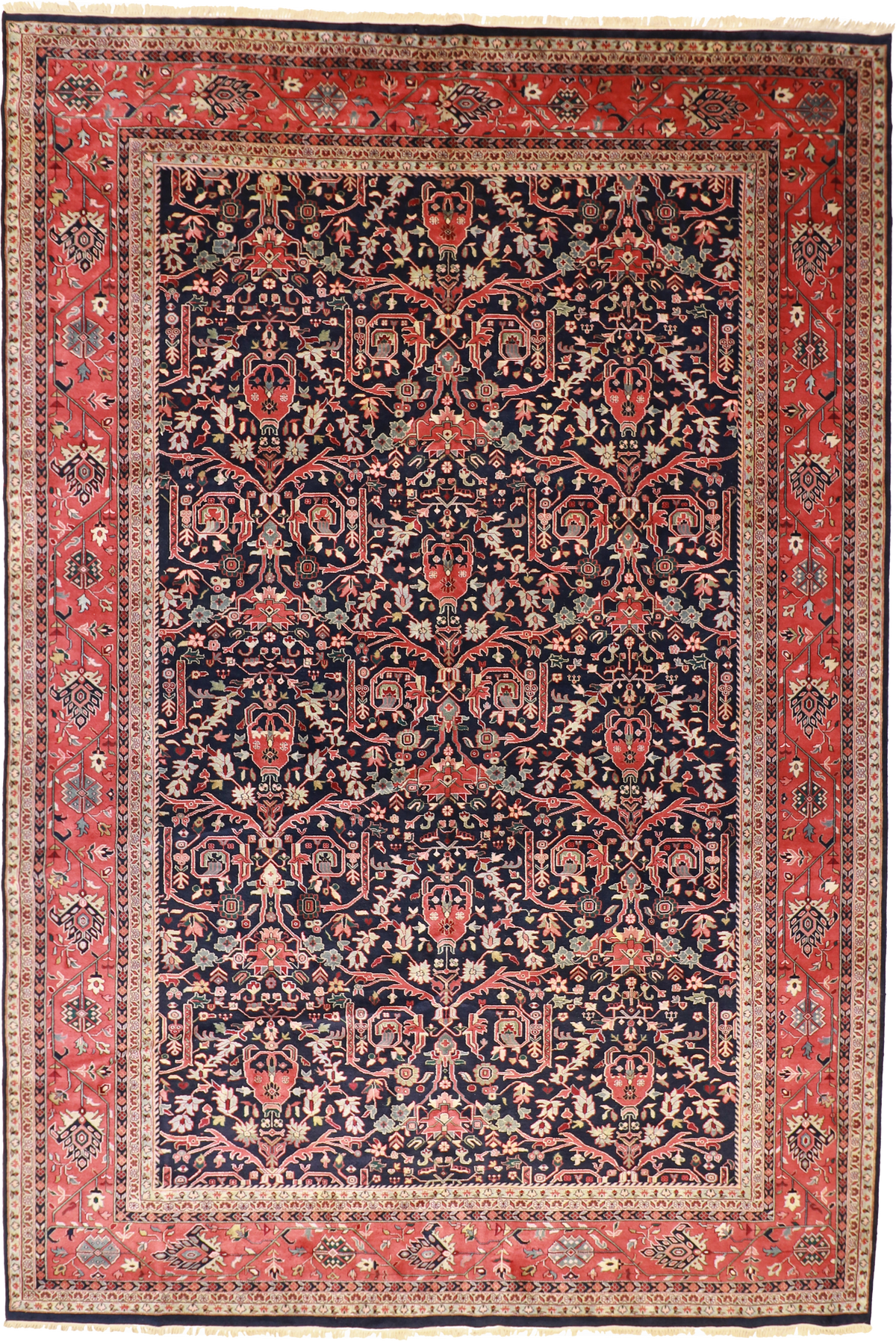 W 11.11 L 17.7 Mahal 100% Wool Hand-Woven All-Over Design - 22842