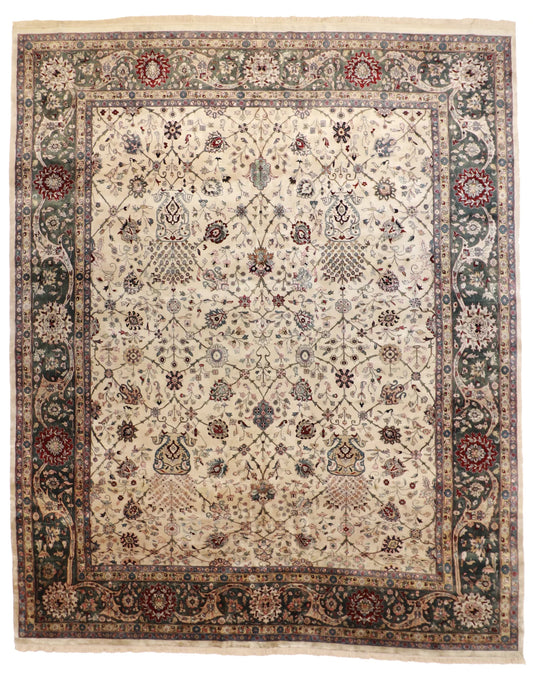 W 11.11 - L 14.7 - Agra Fine Floral Rectangle - Hand Woven Rug - 22921