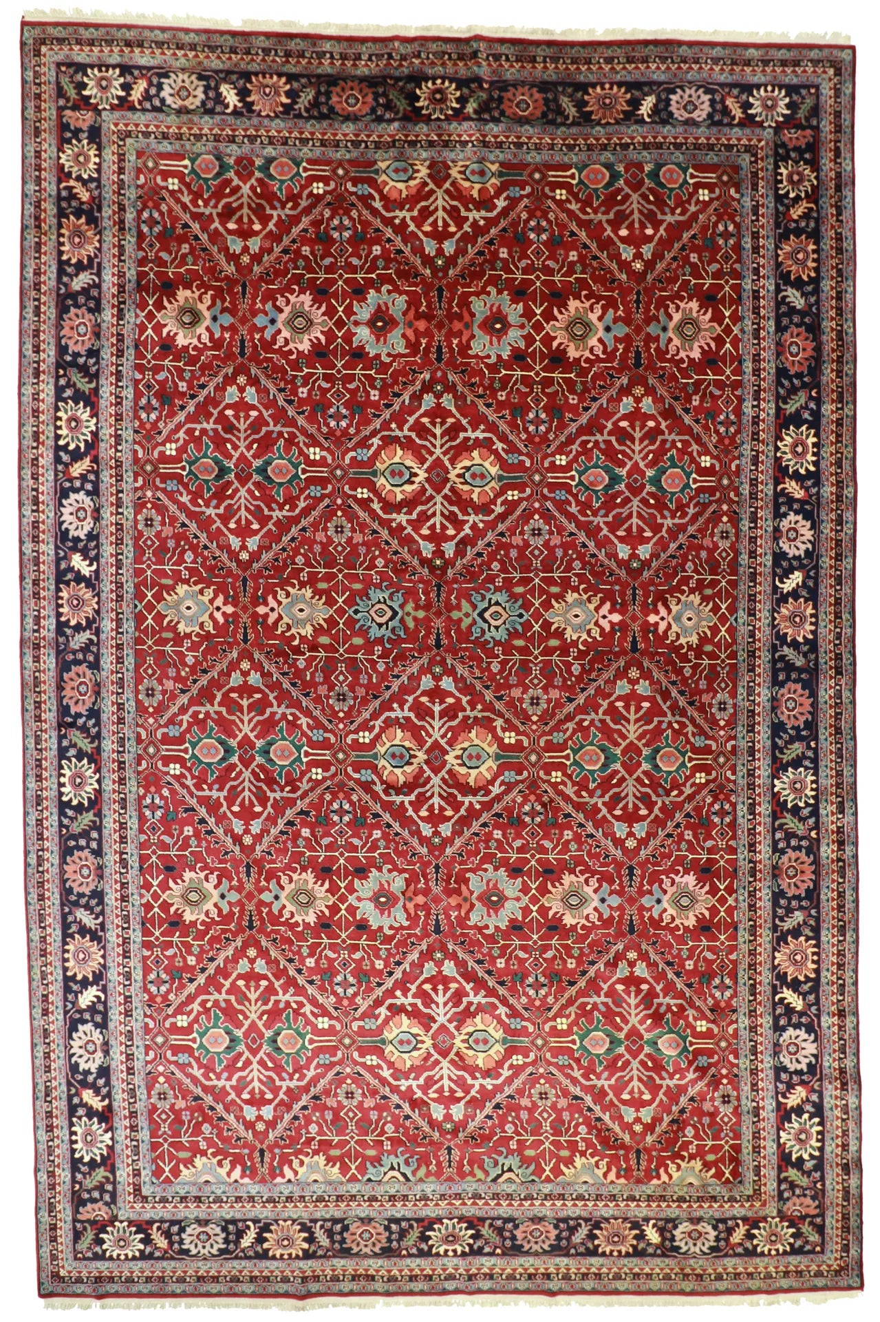 W 11.9 - L 17.9 - Mahal Wool Geometric Rectangle - Hand Woven Rug - 22941