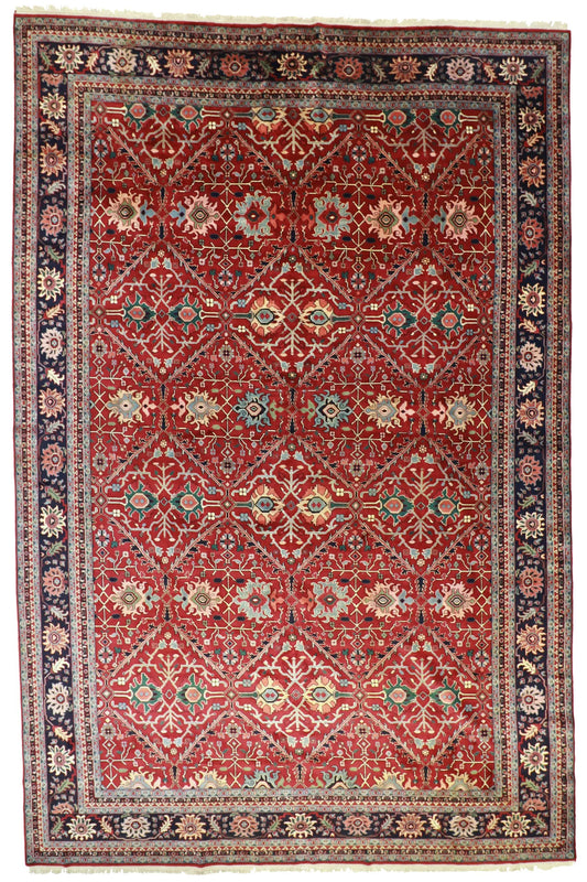 W 11.9 - L 17.9 - Mahal Wool Geometric Rectangle - Hand Woven Rug - 22941