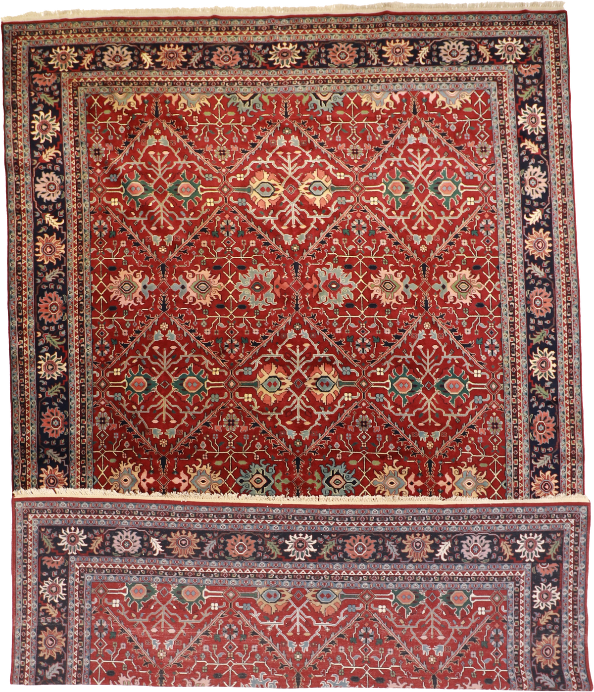 W 11.9 L 17.9 Mahal 100% Wool Hand-Woven Geometric Design - 22941