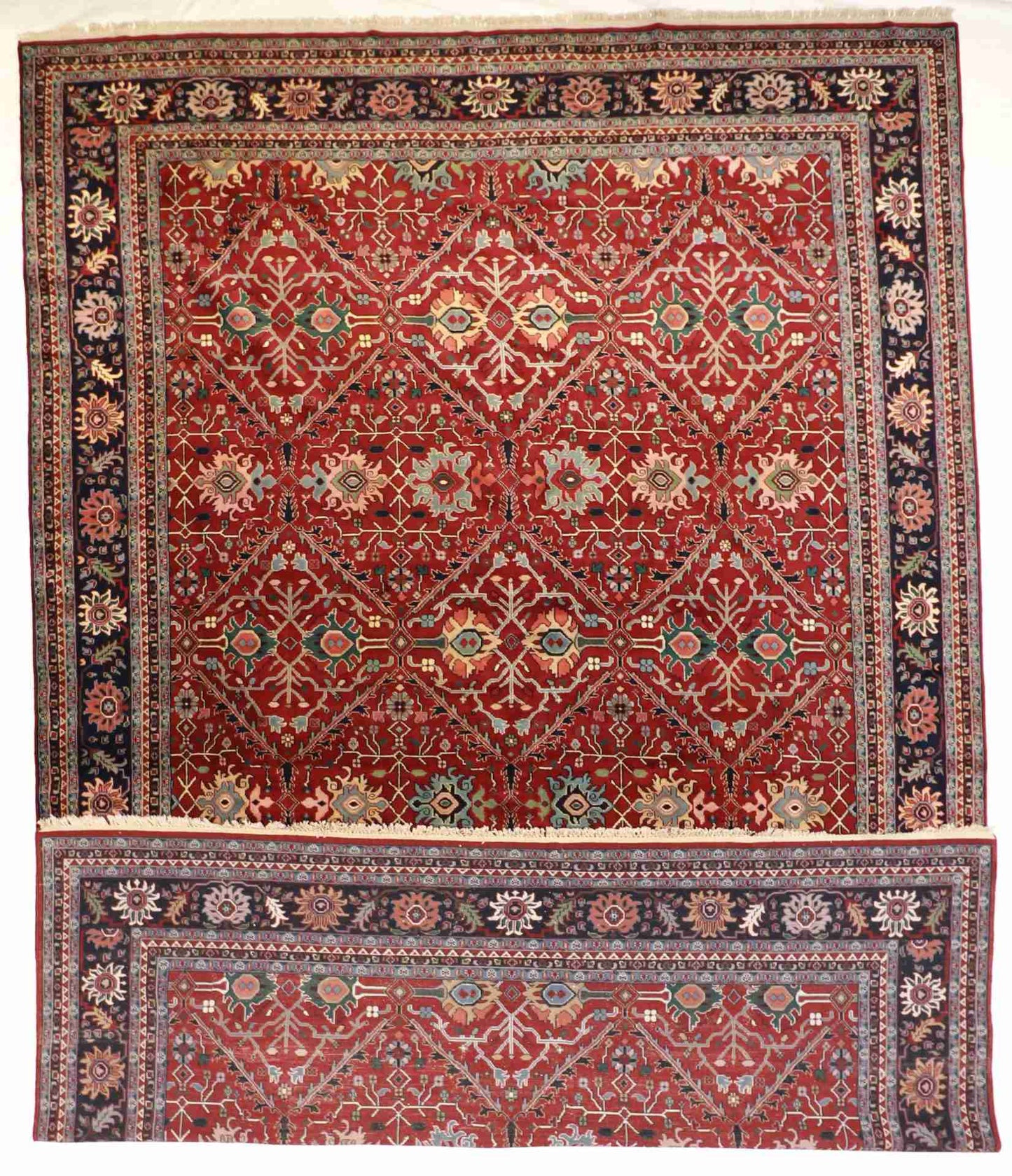 W 11.9 - L 17.9 - Mahal Wool Geometric Rectangle - Hand Woven Rug - 22941