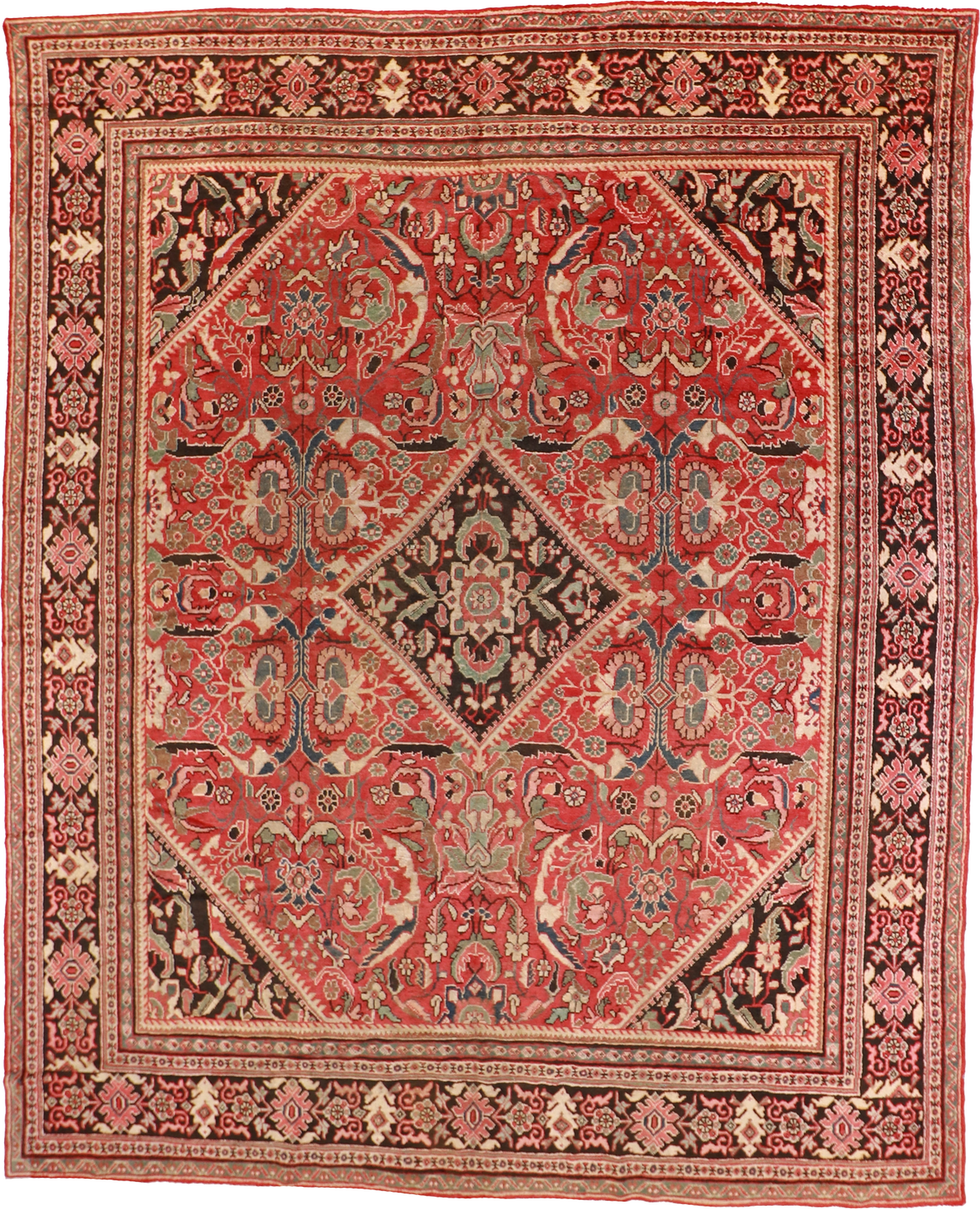 W 10.11 L 13.3 Mahal 100% Wool Hand-Woven All-Over Design - 23244