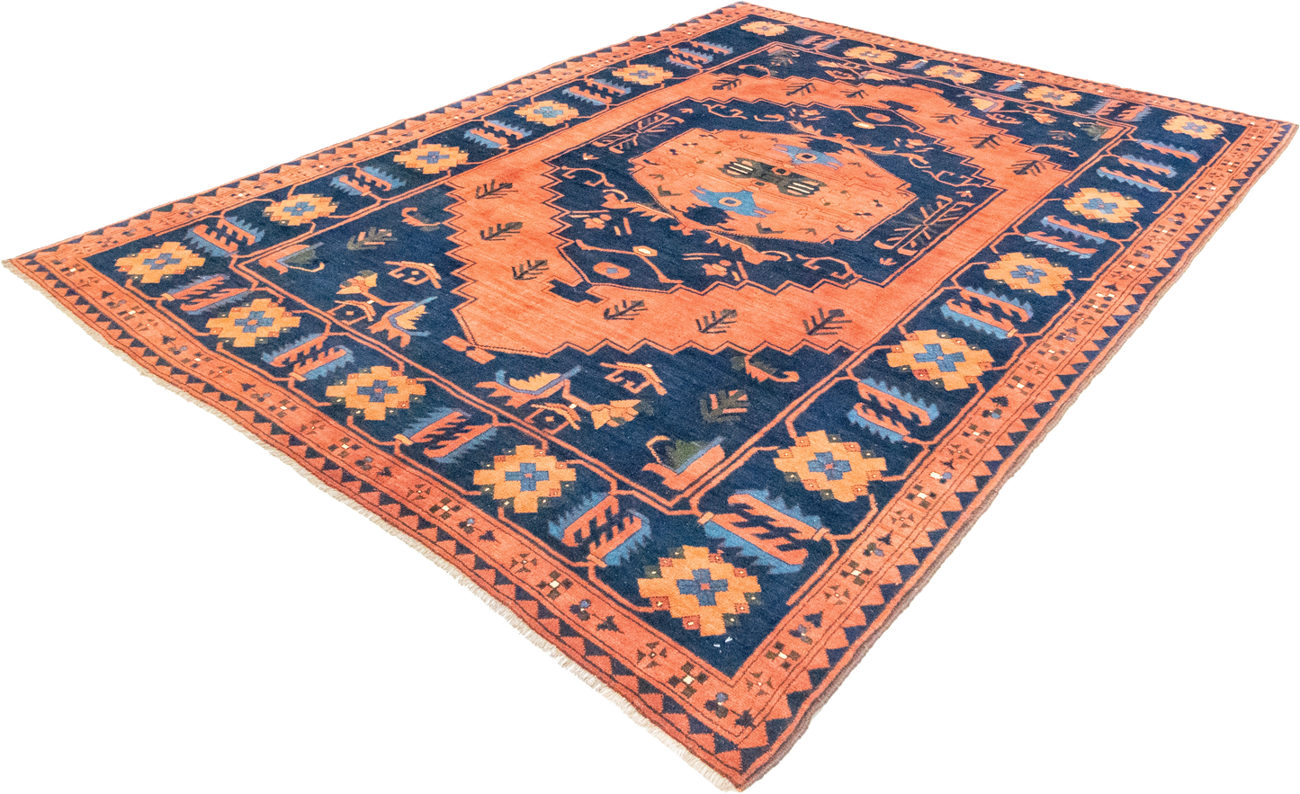 W 7.2 L 9 Kazak 100% Wool Hand-Woven All-Over Design - 23456
