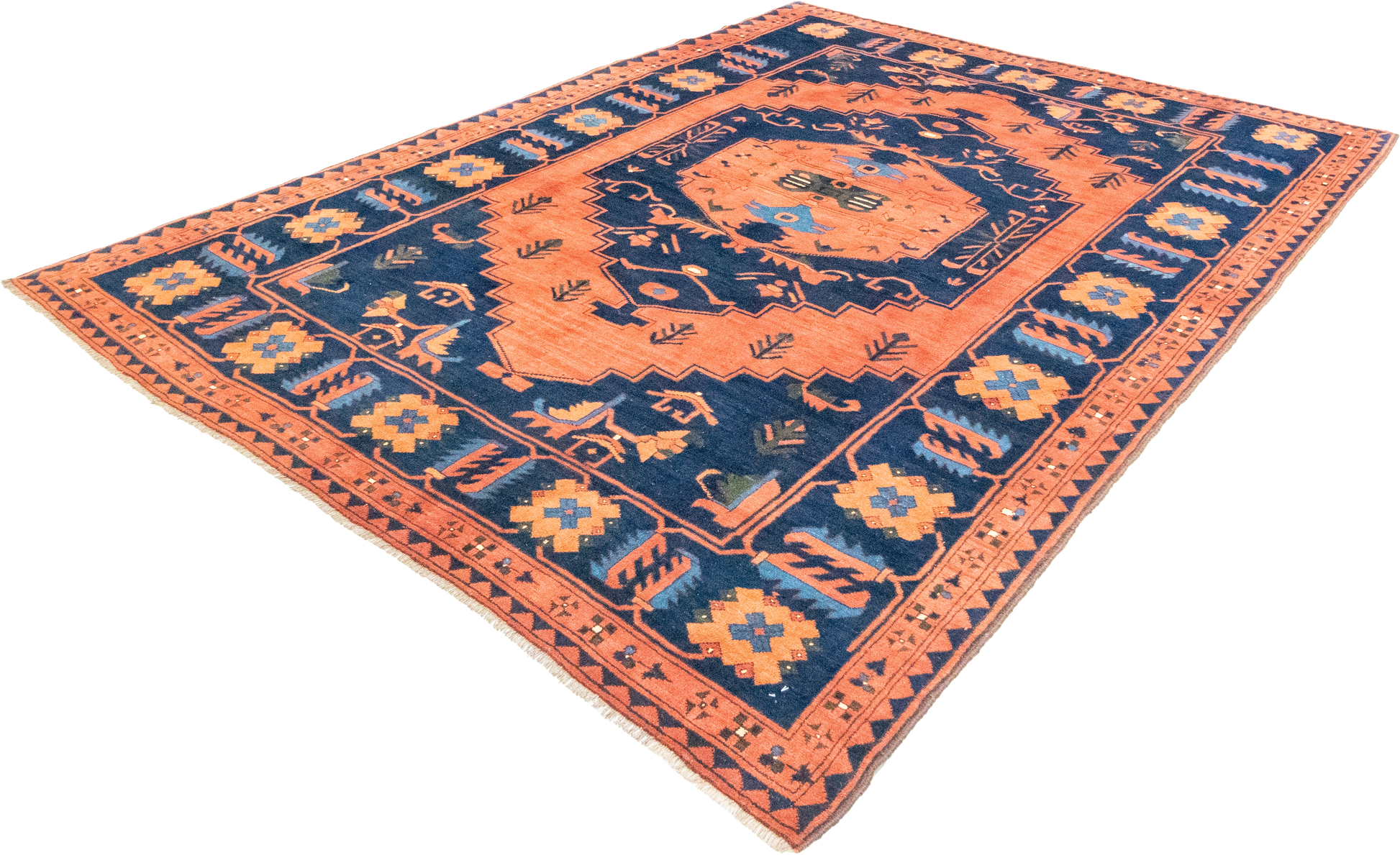 W 7.2 L 9 Kazak 100% Wool Hand-Woven All-Over Design - 23456