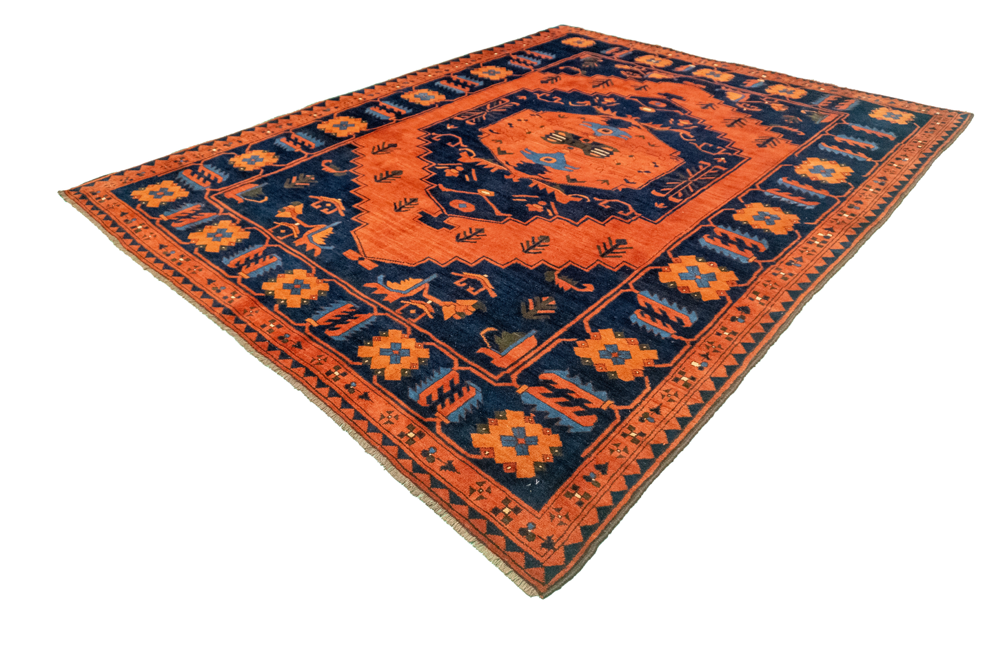 W 7.2 L 9 Kazak 100% Wool Hand-Woven All-Over Design - 23456