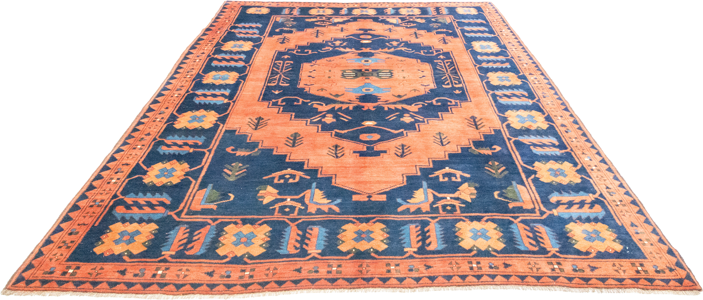 W 7.2 L 9 Kazak 100% Wool Hand-Woven All-Over Design - 23456
