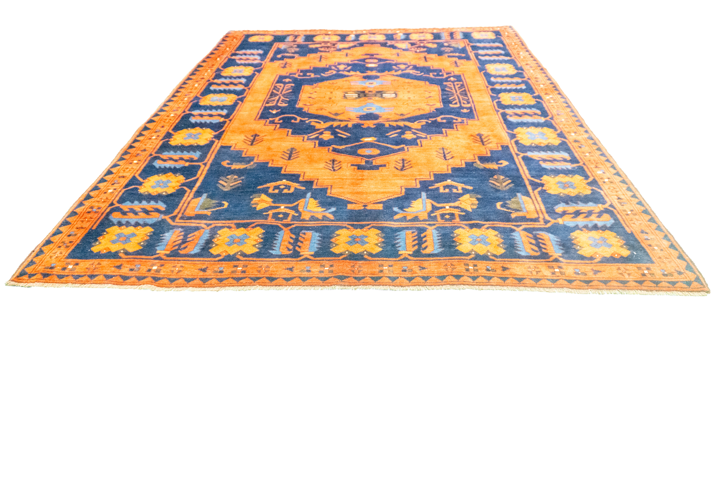 W 7.2 L 9 Kazak 100% Wool Hand-Woven All-Over Design - 23456