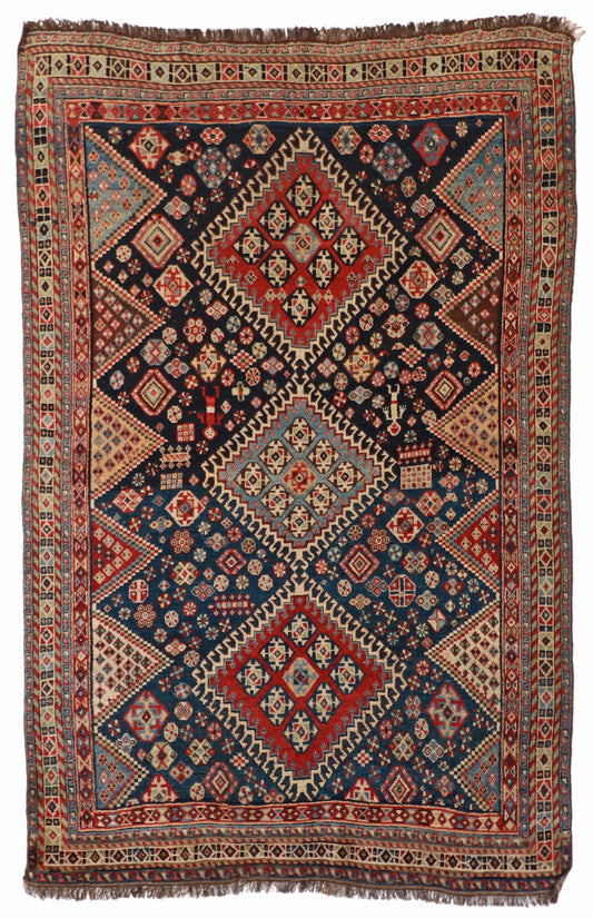 W 4.9 L 7.3 Gashgaie Antique 100% Wool Hand-Woven Geometric Design - 23462