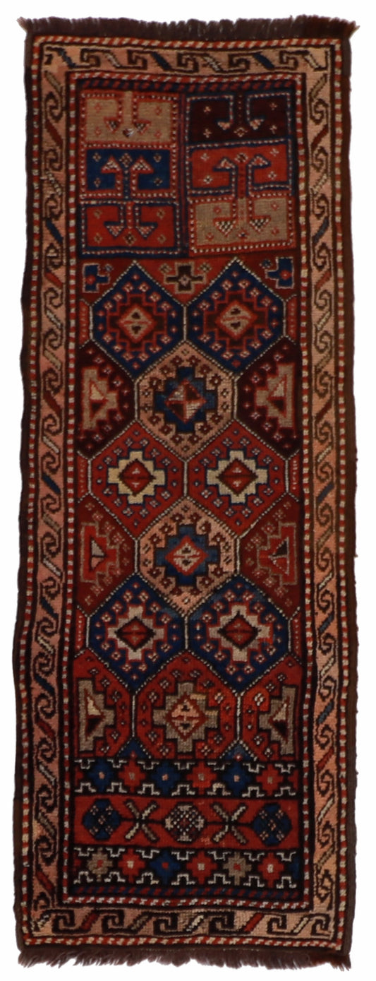 W 1.10 L 5 Azarbaijan Antique Runner 100% Wool Handmade All Over Design - 23727