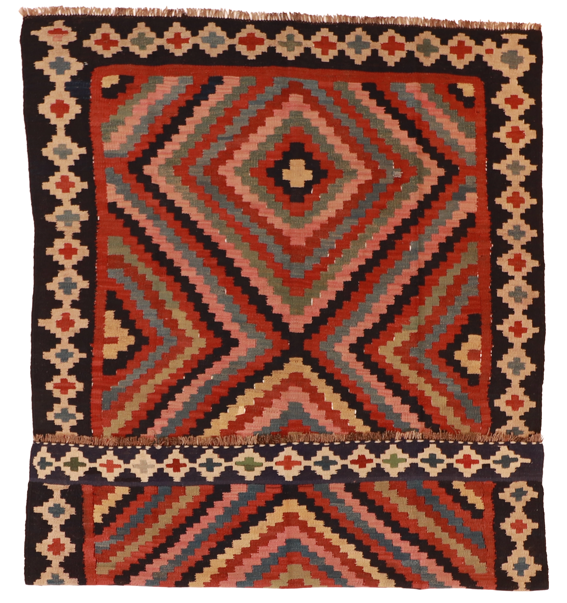W 5.1  L 8.1 Azerbaijan 100% Wool Hand-Woven Geometric Design - 23784