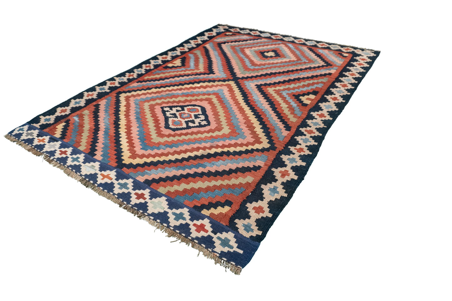 W 5.1  L 8.1 Azerbaijan 100% Wool Hand-Woven Geometric Design - 23784