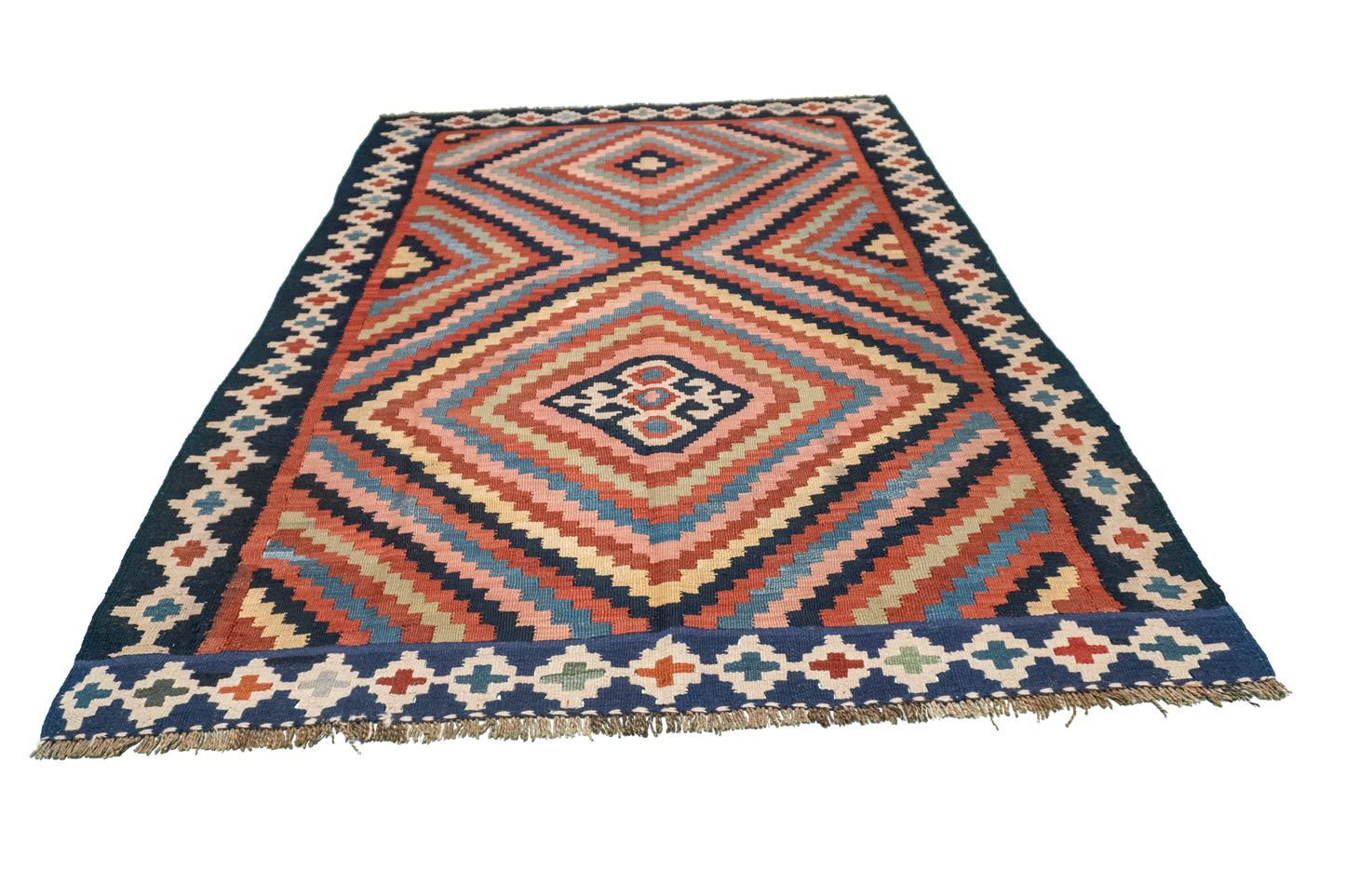 W 5.1  L 8.1 Azerbaijan 100% Wool Hand-Woven Geometric Design - 23784