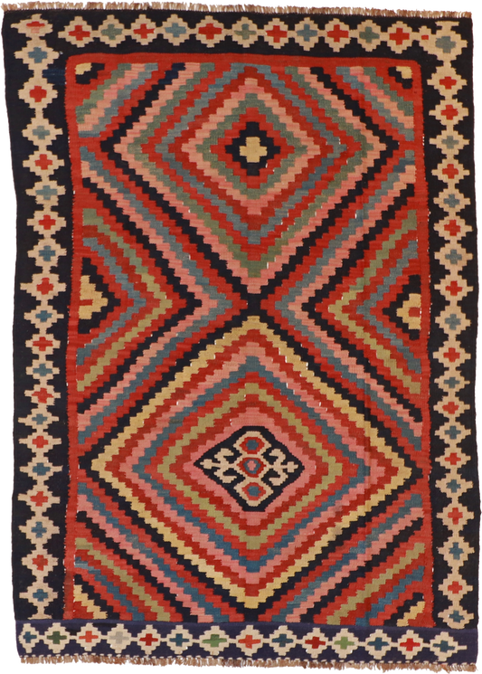 W 5.1  L 8.1 Azerbaijan 100% Wool Hand-Woven Geometric Design - 23784