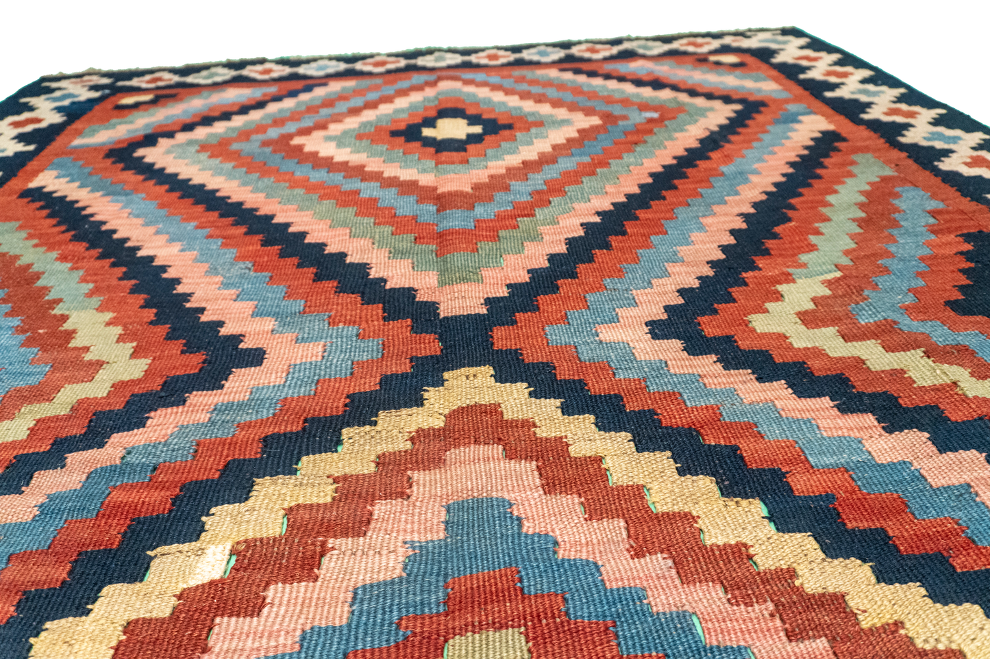 W 5.1  L 8.1 Azerbaijan 100% Wool Hand-Woven Geometric Design - 23784