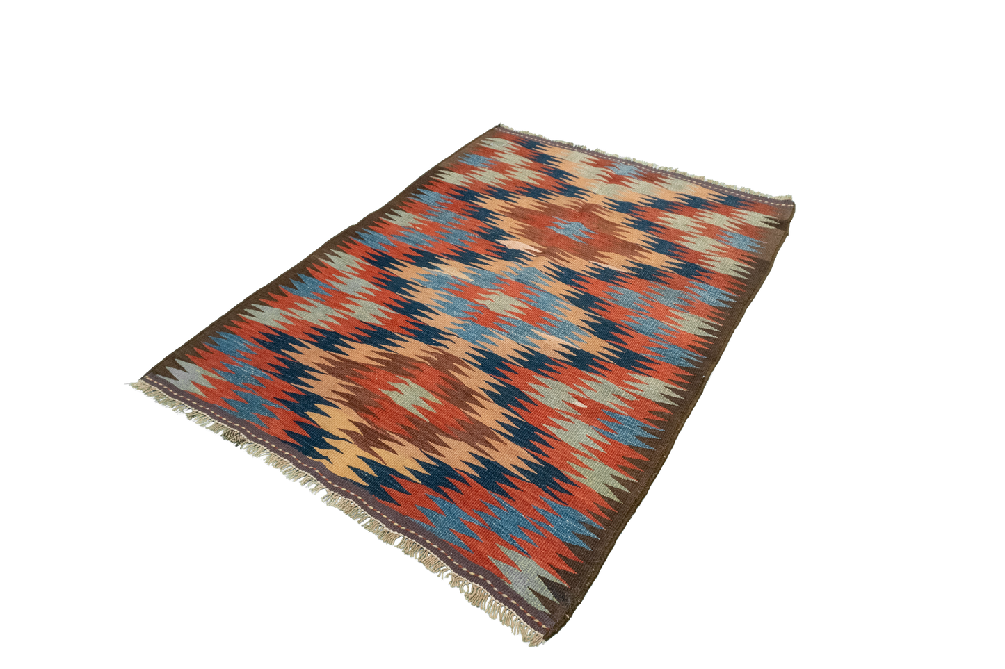 W 3.7 L 4.10 Azerbaijan 100% Wool Hand-Woven Geometric Design - 23805
