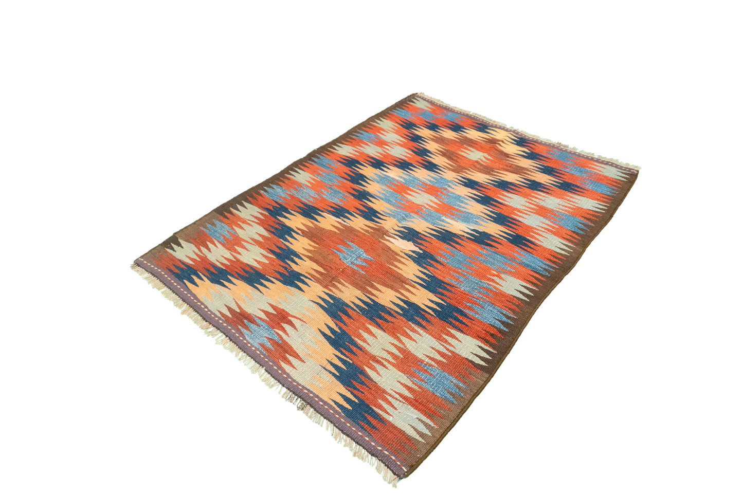 W 3.7 L 4.10 Azerbaijan 100% Wool Hand-Woven Geometric Design - 23805