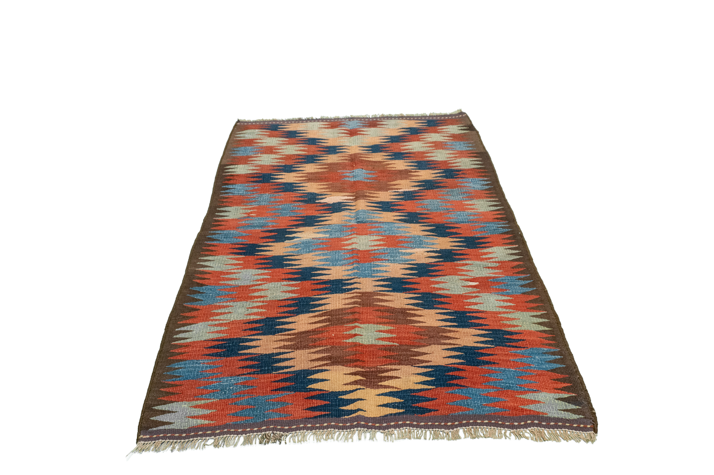 W 3.7 L 4.10 Azerbaijan 100% Wool Hand-Woven Geometric Design - 23805
