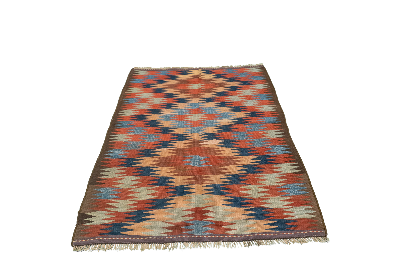 W 3.7 L 4.10 Azerbaijan 100% Wool Hand-Woven Geometric Design - 23805