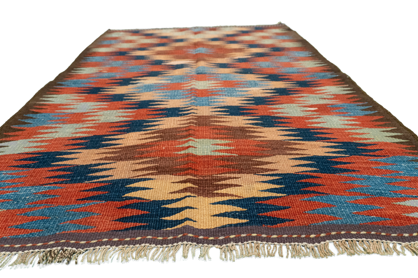 W 3.7 L 4.10 Azerbaijan 100% Wool Hand-Woven Geometric Design - 23805