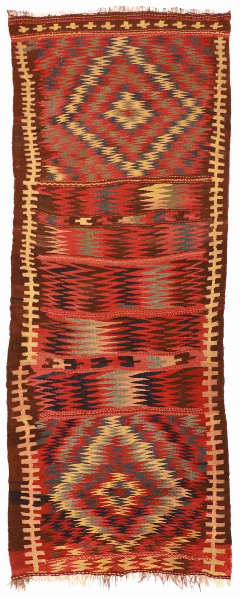 W 3.11 - L 10.2 - Azerbaijan Fine/Wool Geometric Rectangle - Finest Hand-Knotted Quality Wool - 23806