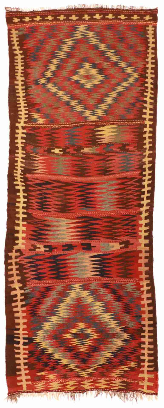 W 3.11 - L 10.2 - Azerbaijan Fine/Wool Geometric Rectangle - Finest Hand-Knotted Quality Wool - 23806