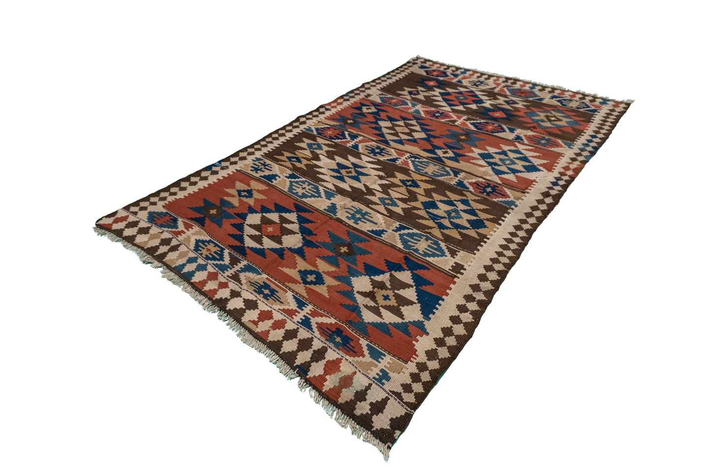 W 4.4 - L 7 - Azerbaijan Fine Geometric Rectangle - Finest Hand-Made Quality Wool - 23813