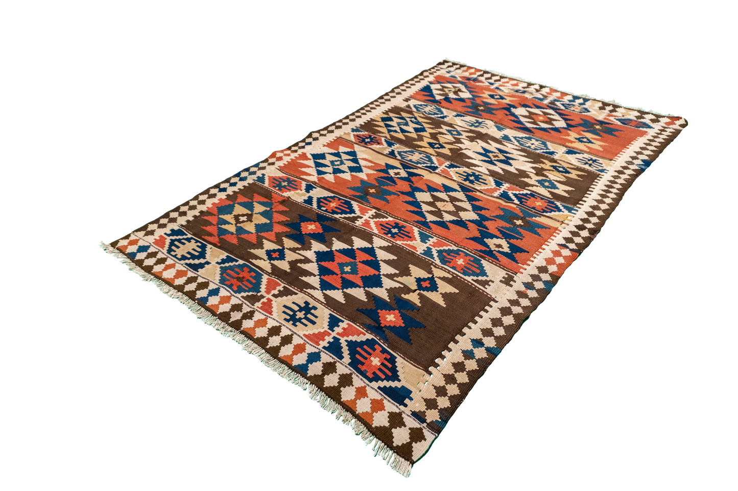 W 4.4 - L 7 - Azerbaijan Fine Geometric Rectangle - Finest Hand-Made Quality Wool - 23813