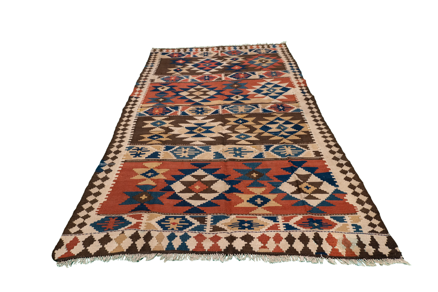 W 4.4 - L 7 - Azerbaijan Fine Geometric Rectangle - Finest Hand-Made Quality Wool - 23813