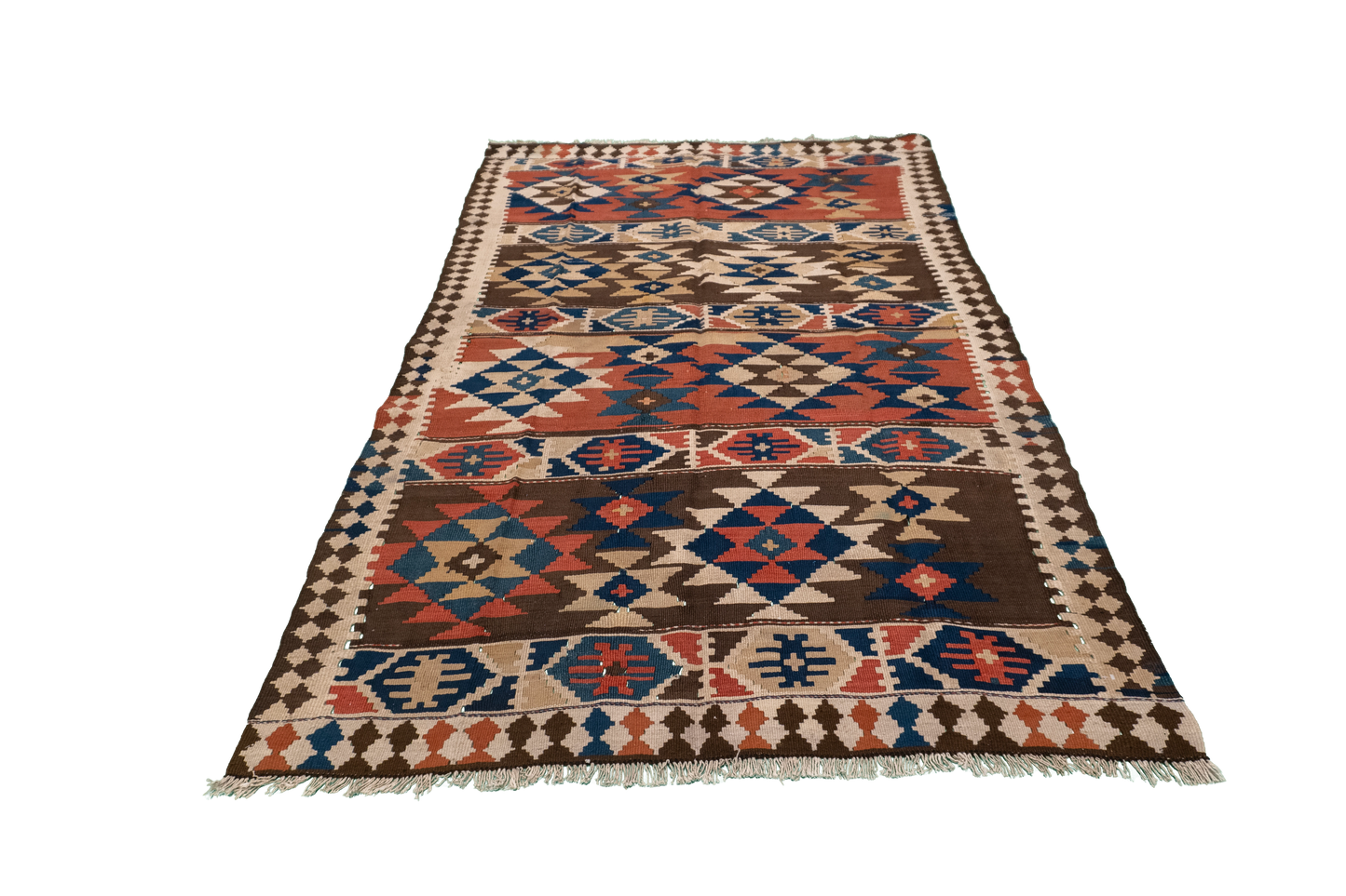 W 4.4 - L 7 - Azerbaijan Fine Geometric Rectangle - Finest Hand-Made Quality Wool - 23813