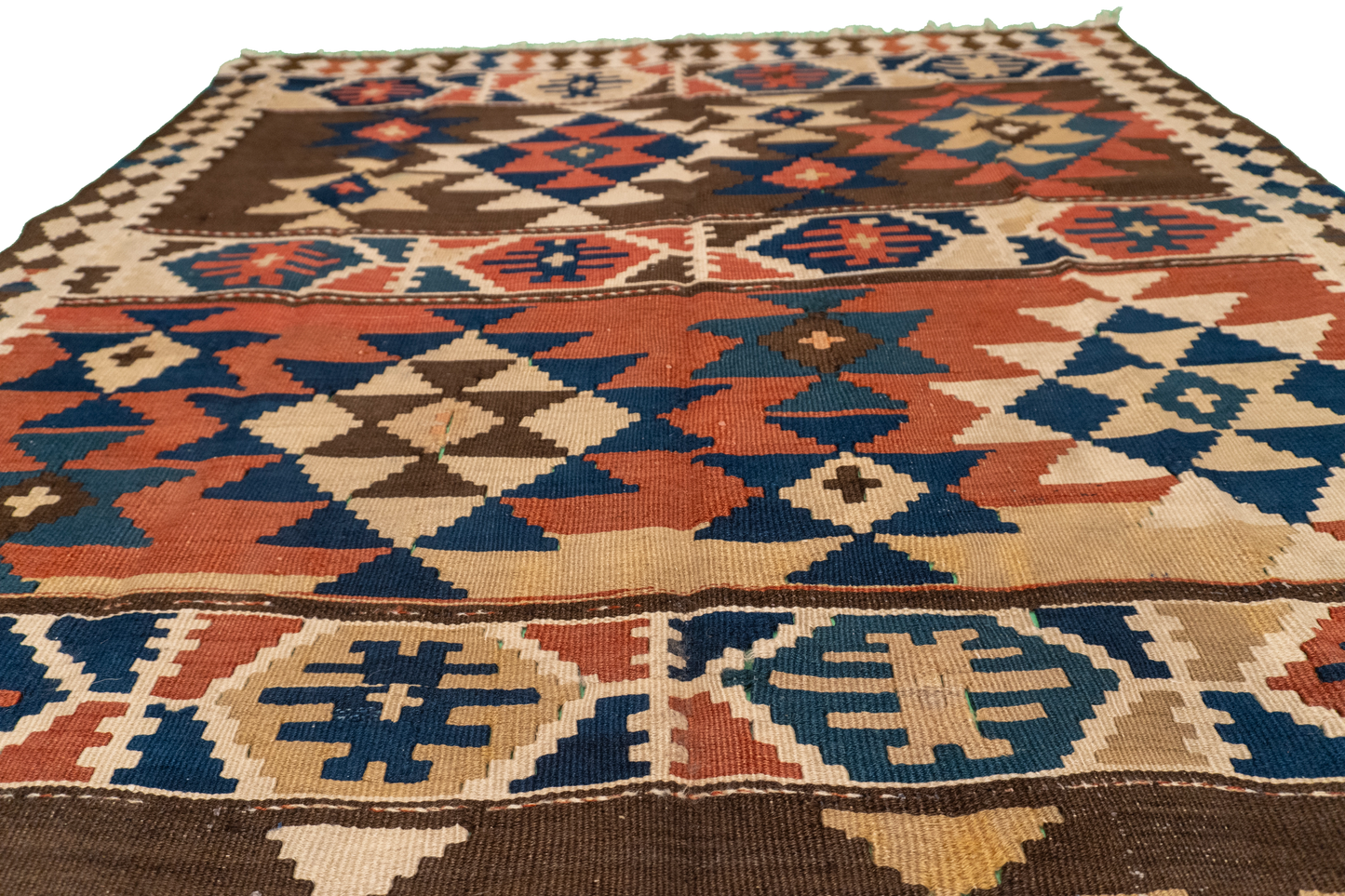 W 4.4 - L 7 - Azerbaijan Fine Geometric Rectangle - Finest Hand-Made Quality Wool - 23813