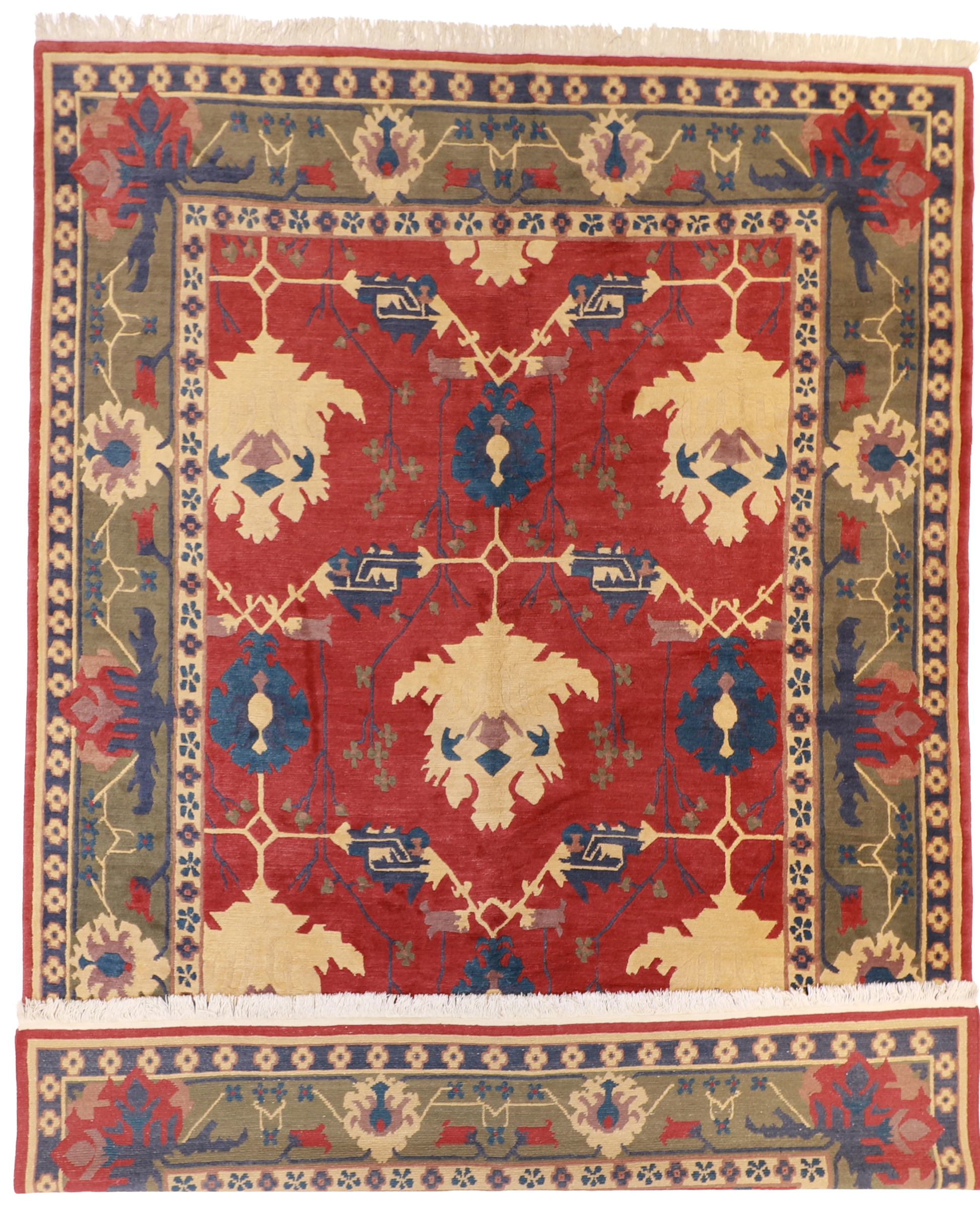 W 9.8 L 13.6 Tibetan 100% Wool Hand-Woven Allover Design - 23856