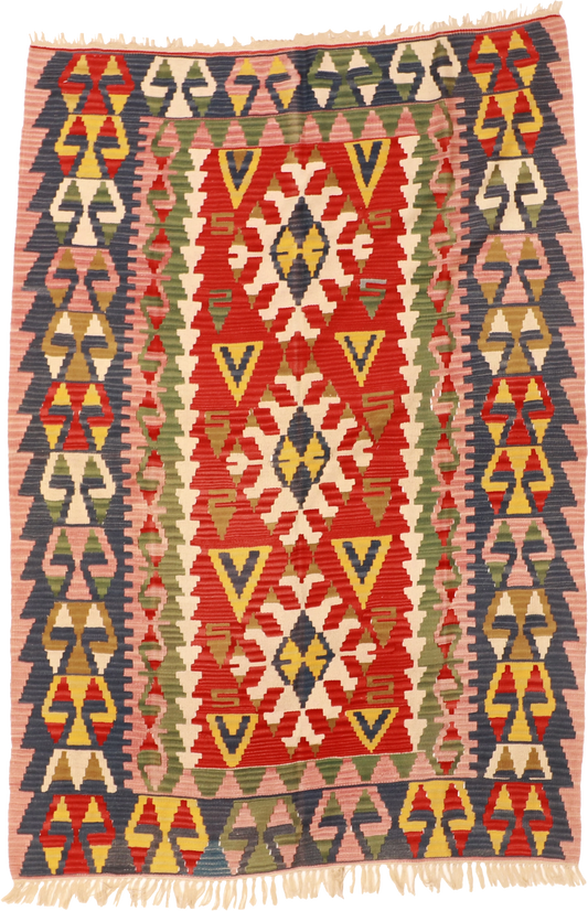 W 5 - L 7.1 - Kilim 100% Wool Hand-Woven All-Over Design - 23932