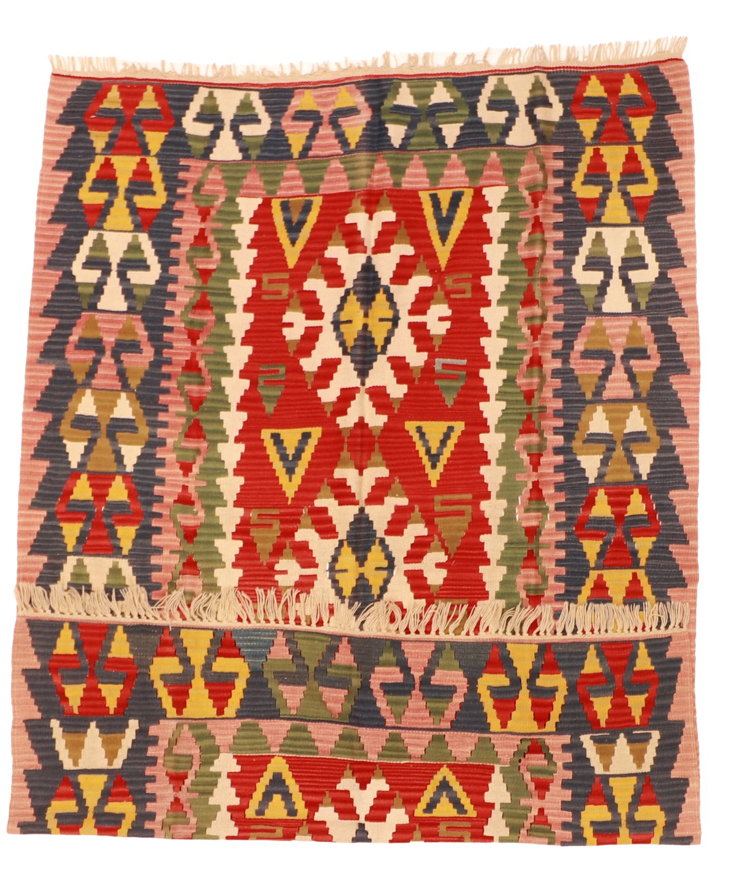 W 5 - L 7.1 - Kilim 100% Wool Hand-Woven All-Over Design - 23932