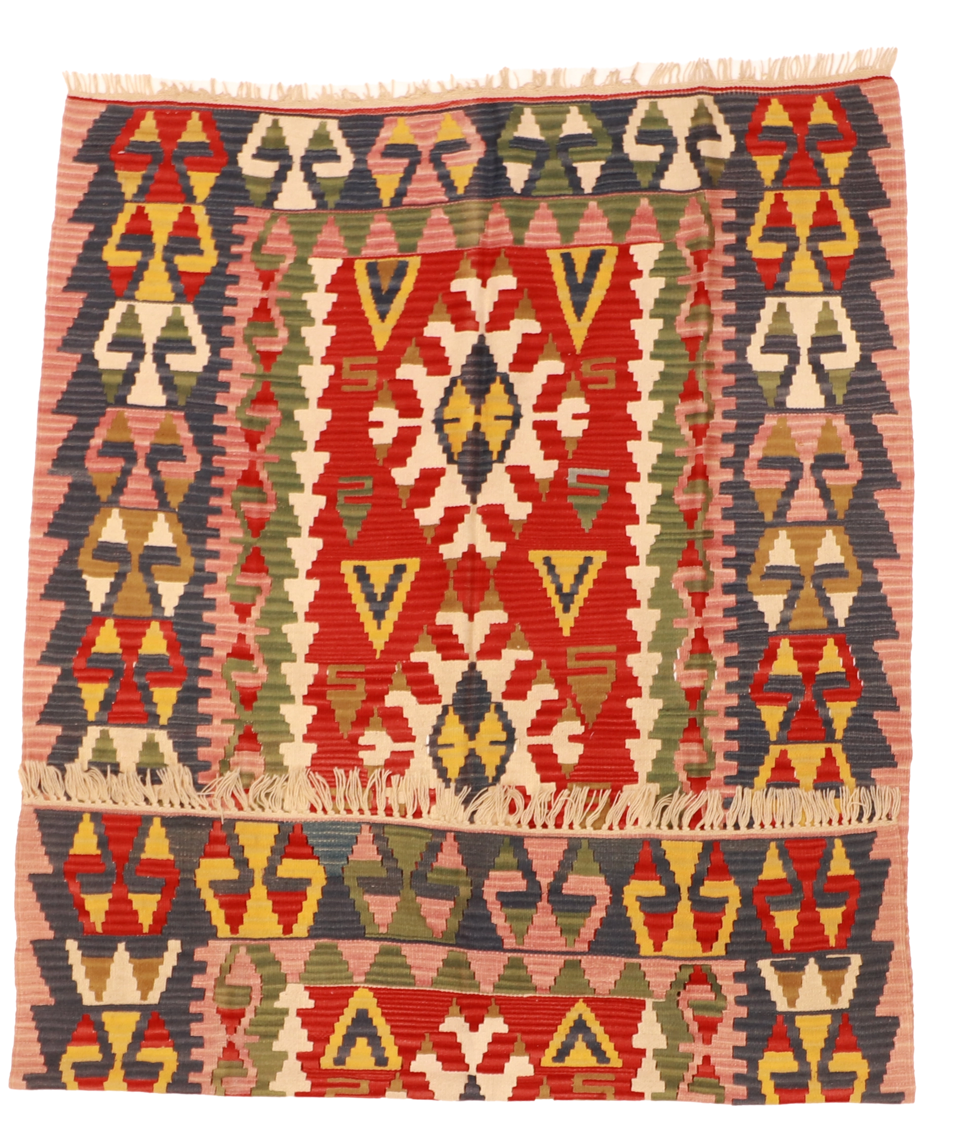 W 5 - L 7.1 - Kilim 100% Wool Hand-Woven All-Over Design - 23932