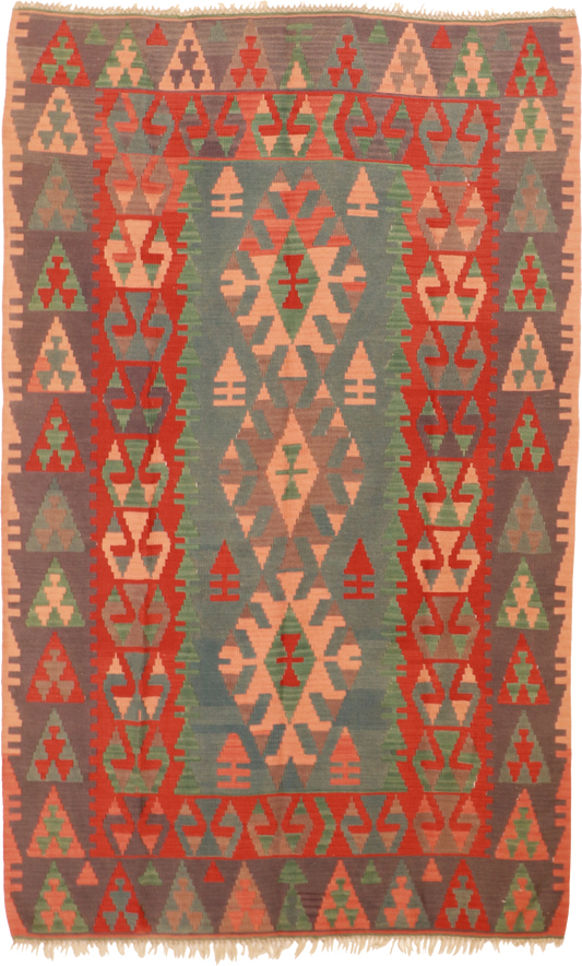W 5 L 8 Kilim 100% Wool Hand-Woven All-Over Design - 23937