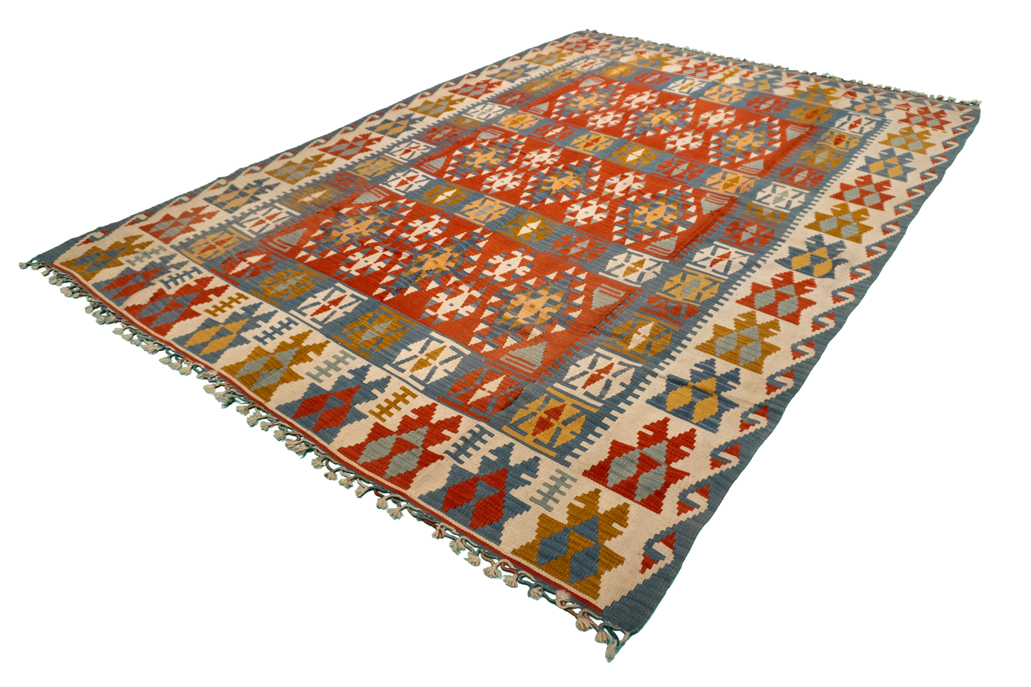 W 6.7 - L 9 - Kilim Wool All Over Rectangle - Finest Hand-Made Quality Wool - 23960