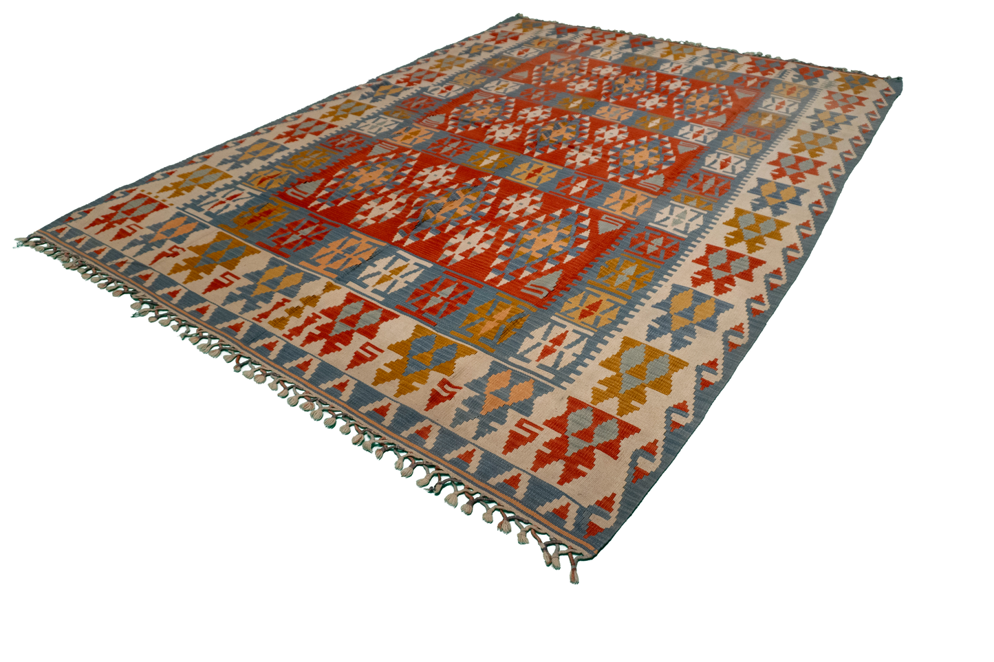W 6.7 - L 9 - Kilim Wool All Over Rectangle - Finest Hand-Made Quality Wool - 23960
