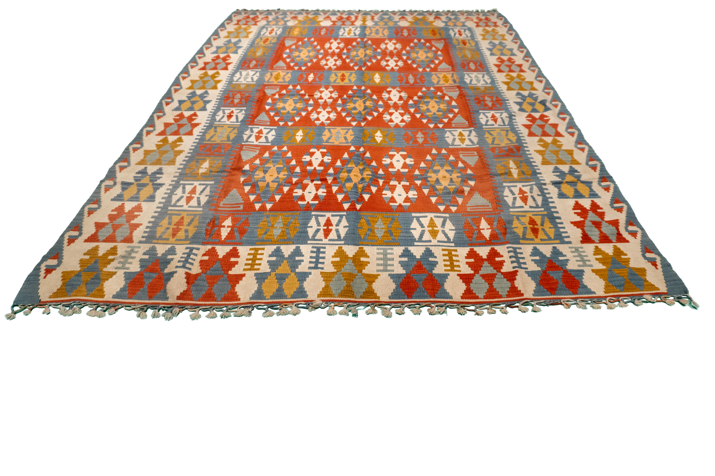 W 6.7 - L 9 - Kilim Wool All Over Rectangle - Finest Hand-Made Quality Wool - 23960