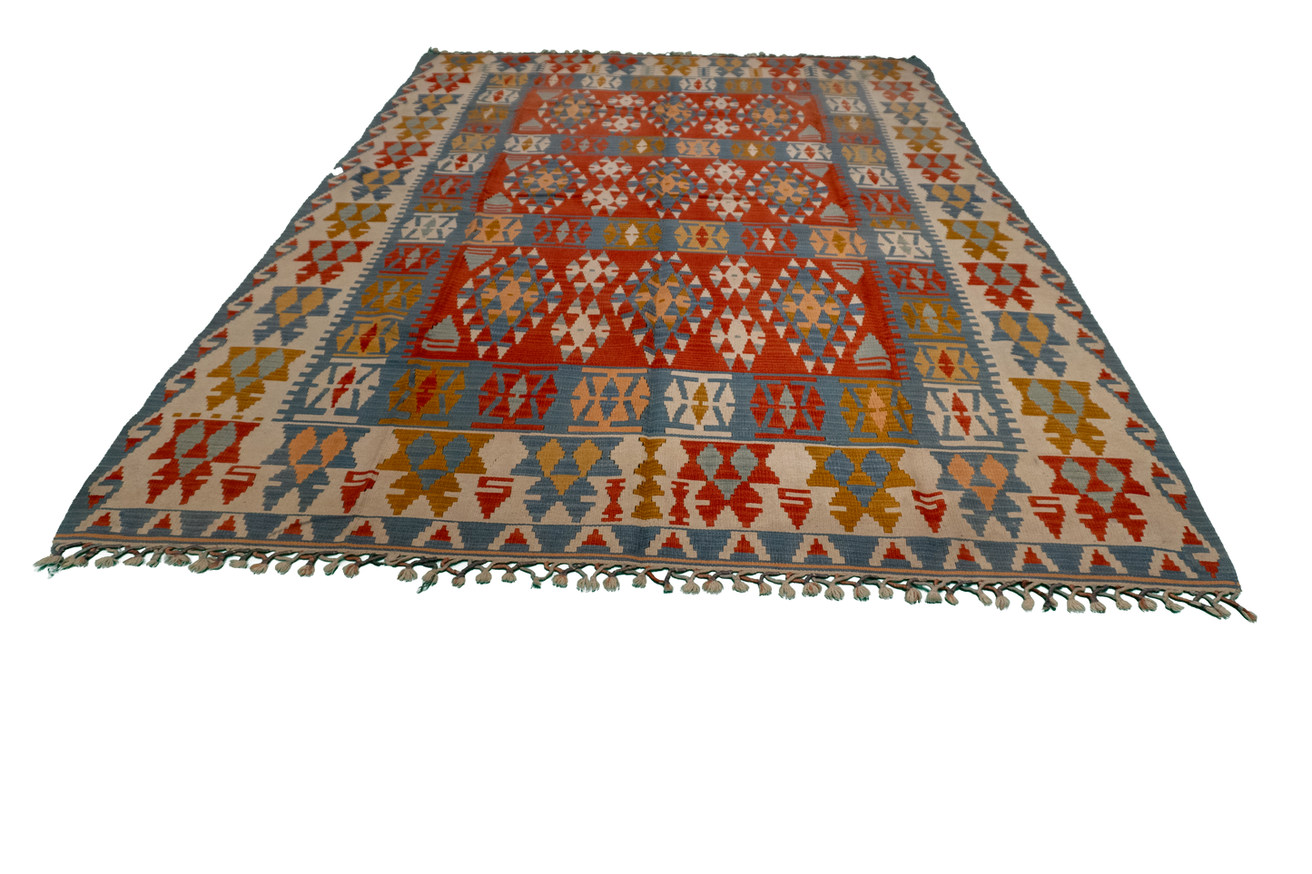 W 6.7 - L 9 - Kilim Wool All Over Rectangle - Finest Hand-Made Quality Wool - 23960