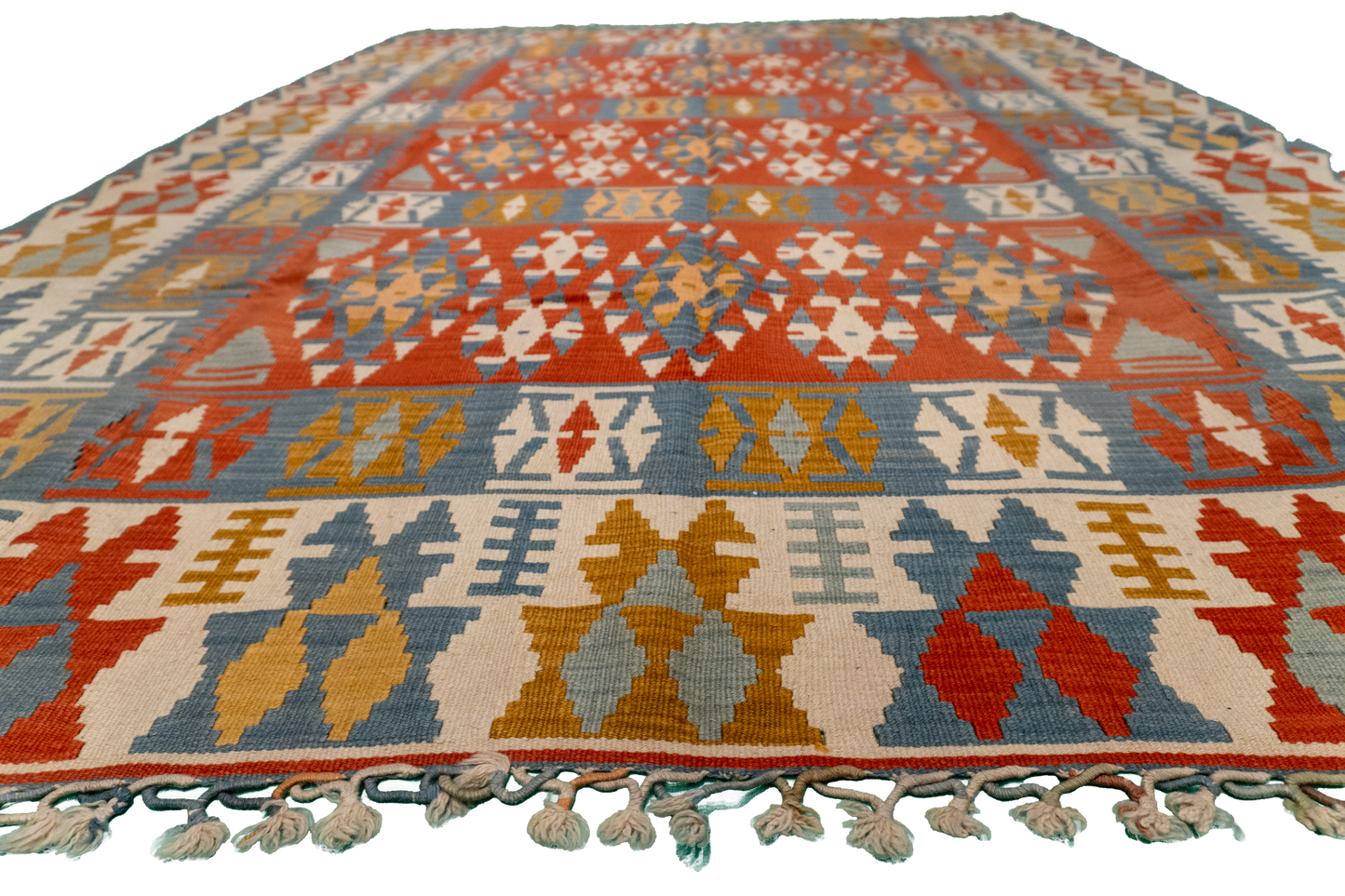 W 6.7 - L 9 - Kilim Wool All Over Rectangle - Finest Hand-Made Quality Wool - 23960