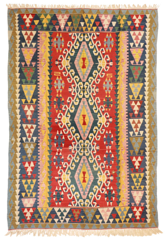 6.5 x 9.5 - Kilim Wool All Over Rectangle - Finest Hand-Knotted Quality Wool — 23970