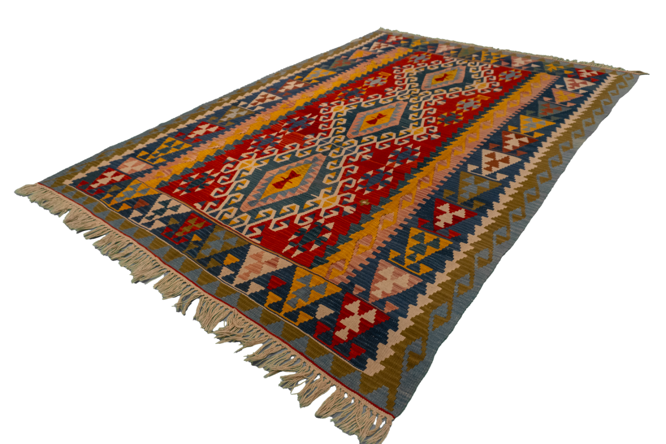 W 6.5 L 9.5 Kilim 100% Wool Hand-Woven All-Over Design - 23970